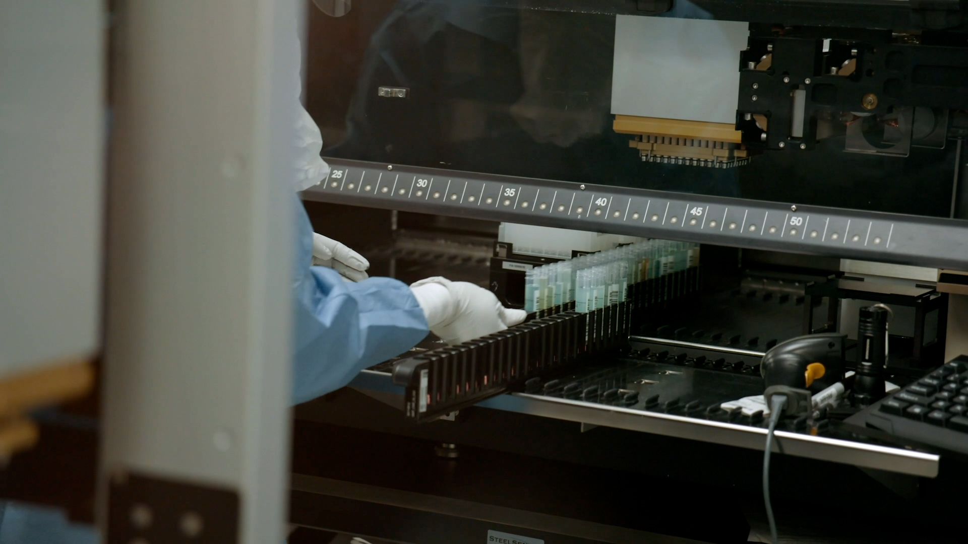 in the lab with test tubes