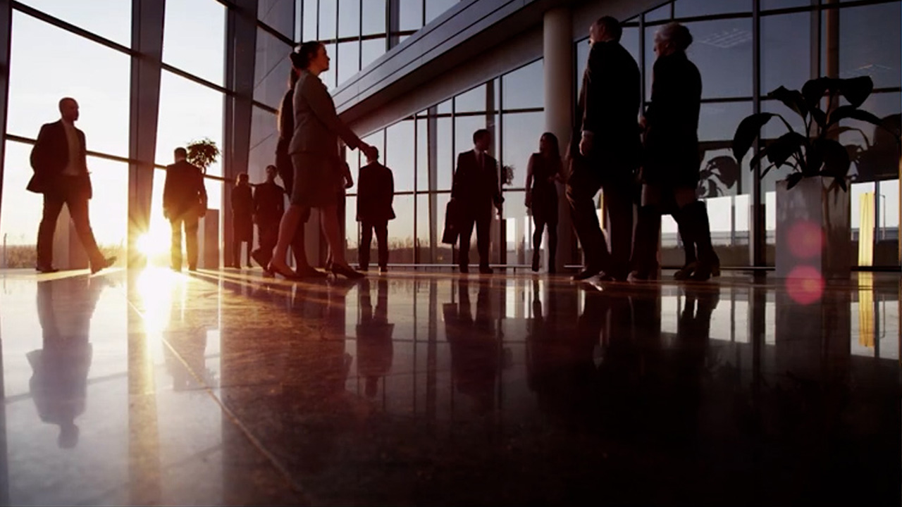 still image of office and city life